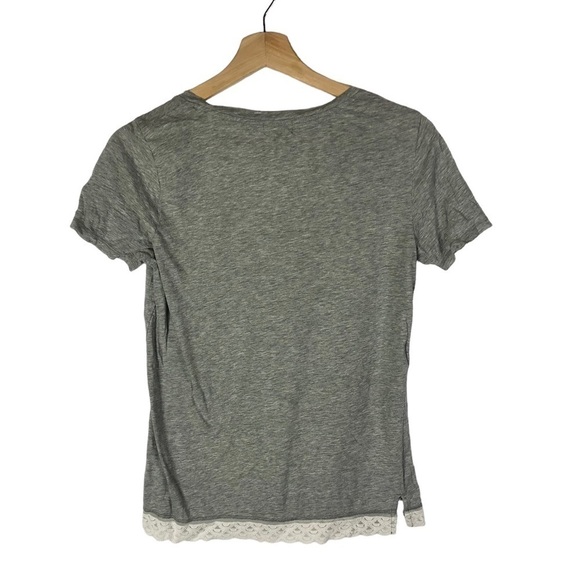 J. Crew Light Gray Scoop Neck Lace Trim Short Sleeve T-Shirt S - Picture 2 of 3